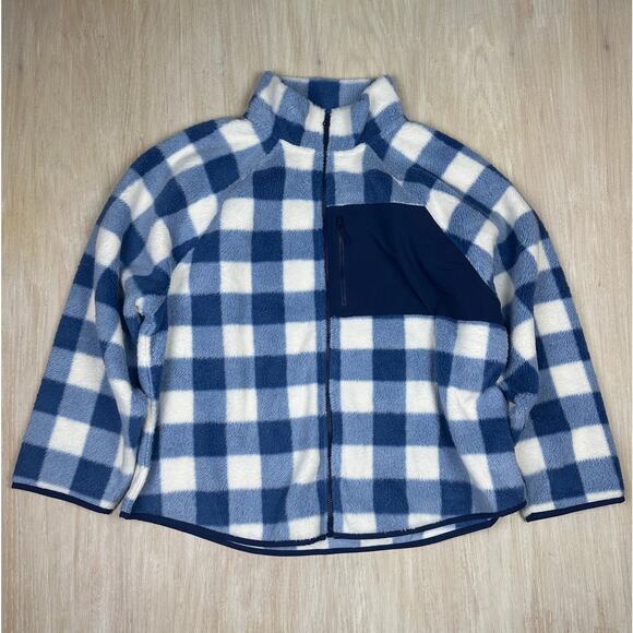 J Crew Blue Buffalo Check Plaid Fleece Woven Sherpa Zip Up Pullover Jacket 2X - Picture 1 of 16